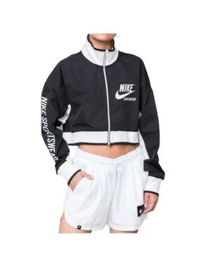 NIKE black white spell out cropped full zip track jacket S